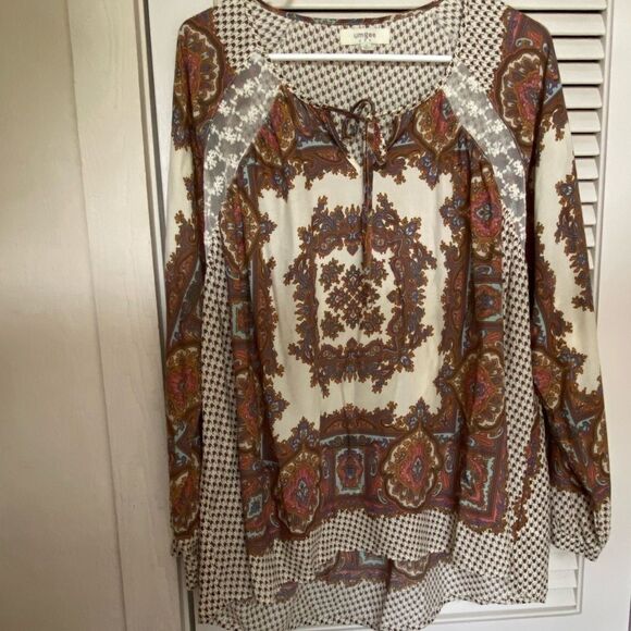 Umgee‎ Boho Houndstooth And Paisley Lace Tunic Top - Picture 8 of 8